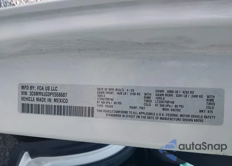 2023 Ram Promaster 3500 Cargo Van High Roof 159 Wb Ext z USA, uszkodzony, nr VIN 3C6MRVJG0PE556687